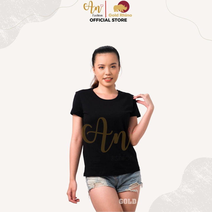 áo Thun Nữ 100% Cotton Tự Nhiên Màu đen Cổ Tròn Tay Ngắn – Gold Rhino