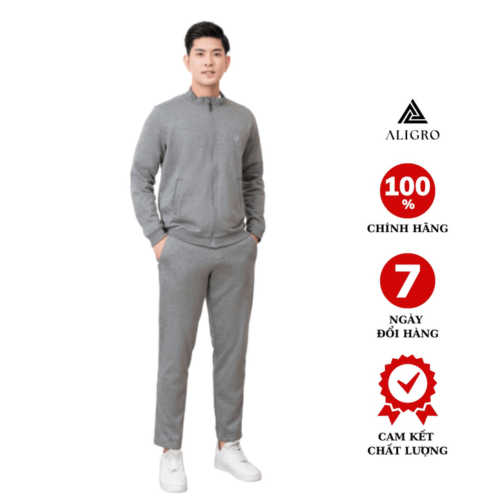 Bộ Nỉ Kéo Khóa Aligro Màu Ghi Nhạt Bn.21 – Aligro