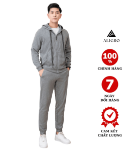 Bộ Nỉ Kéo Khóa Aligro Có Mũ Màu Ghi Nhạt Bn.18 – Aligro