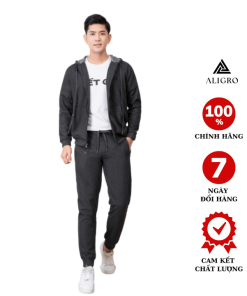 Bộ Nỉ Hoddie Nam Aligro Kéo Khóa Có Mũ Màu Ghi đậm Bn.17 – Aligro