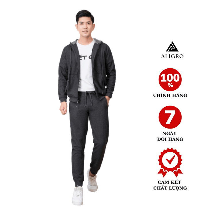 Bộ Nỉ Hoddie Nam Aligro Kéo Khóa Có Mũ Màu Ghi đậm Bn.17 – Aligro