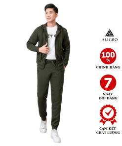 Bộ Nỉ Hoddie Aligro Kéo Khóa Có Mũ Màu Xanh Rêu Bn.16 – Aligro