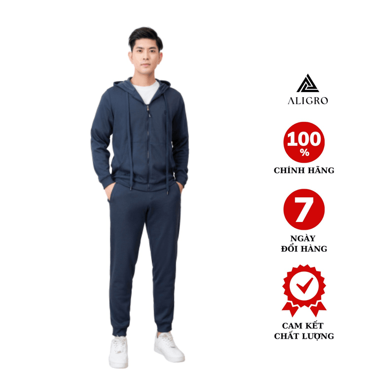 Bộ Nỉ Hoddie Aligro Kéo Khóa Có Mũ Màu Navy Bn.15 – Aligro