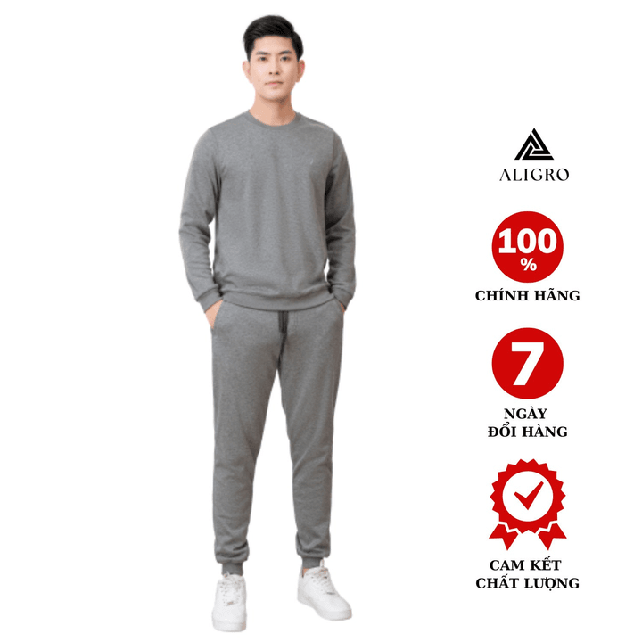 Bộ Nỉ Cổ Tròn Màu Ghi Nhạt Aligro Bn.14 – Aligro