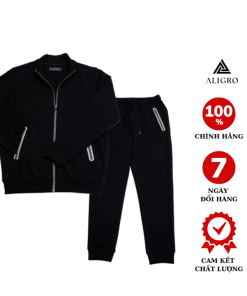 Bộ Nỉ Kéo Khóa Nam Aligro Màu đen Bn10 – Aligro