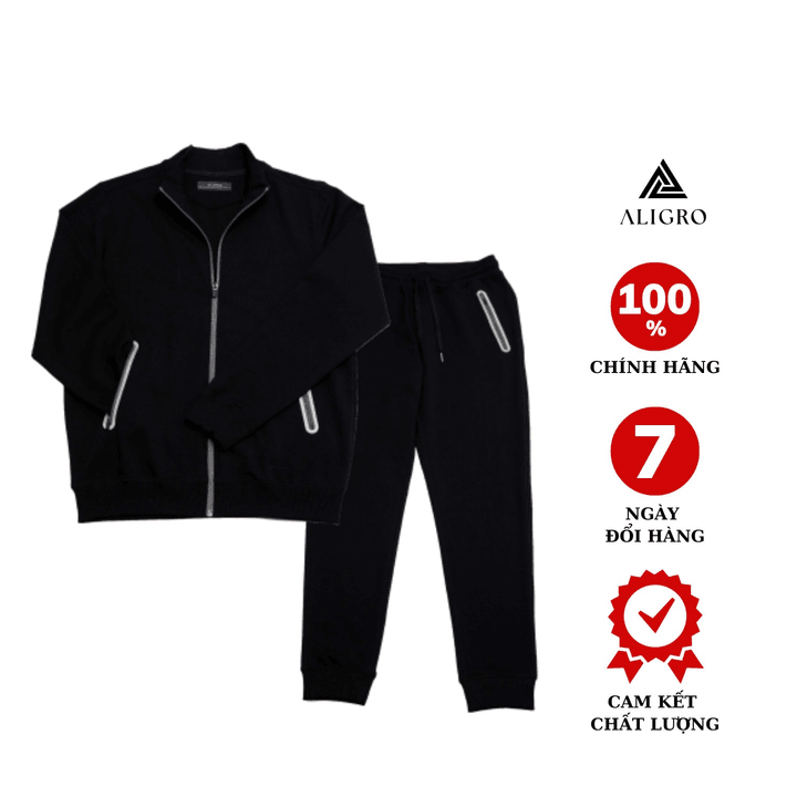 Bộ Nỉ Kéo Khóa Nam Aligro Màu đen Bn10 – Aligro