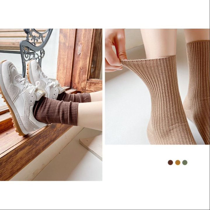 Combo 5 đôi Tất Gân Trơn Cao Cổ Phong Cách Vintage Dành Cho Bạn Nữ – Chipxinhxk