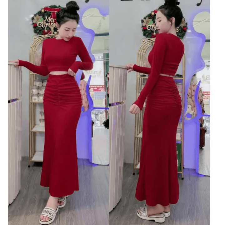 Set Bộ Body Váy Nhún đuôi Xoè Form Dài Thun Tăm – Hana Mart