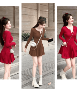 đầm Xoè Tay Dài Chất Gân Tăm Lạnh Kèm Quần Siêu đẹp – Hana Mart
