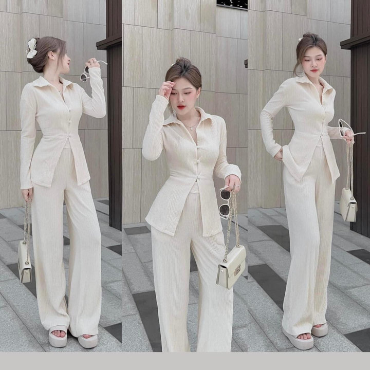 Set đồ Nữ Xốp Sơ Mi Tay Dài Quần Dài Bt787 – Nana House