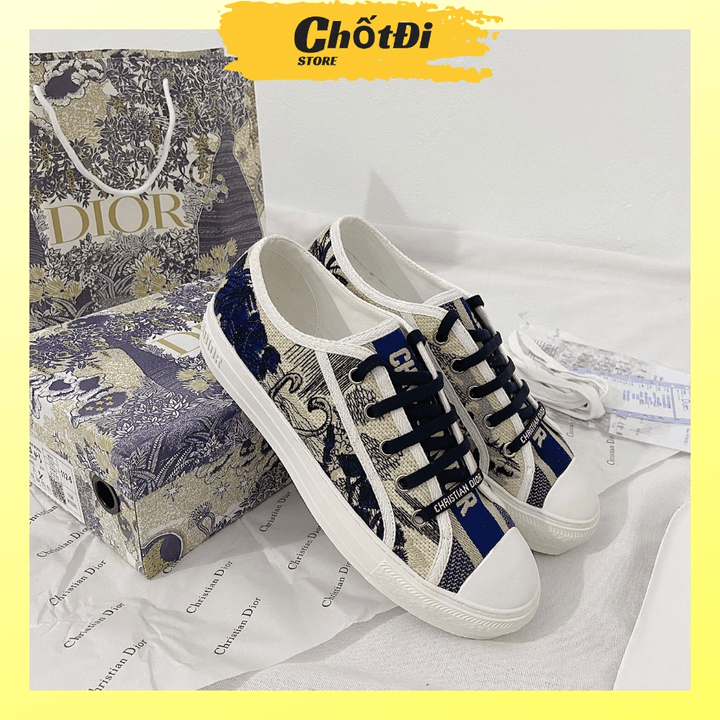 Giày Sneaker Nam Nữ Dior Canvas Thêu Hoạ Tiết Hạc đen, Chất Lượng Siêu Cấp, Hàng Chuẩn Trung Hg004 – Chốt đi Store