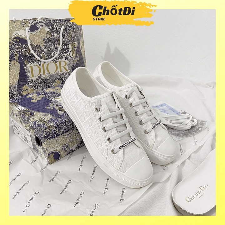 Giày Sneaker Nam Nữ Dior Canvas Thêu Hoạ Tiết Full Trắng, Chất Lượng Siêu Cấp, Hàng Chuẩn Trung Hg005 – Chốt đi Store