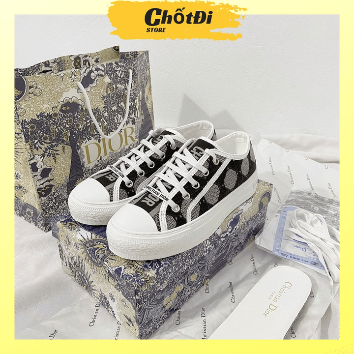 Giày Sneaker Nam Nữ Dior Canvas Thêu Hoạ Tiết Hình Thoi, Chất Lượng Siêu Cấp, Hàng Chuẩn Trung Hg006 – Chốt đi Store