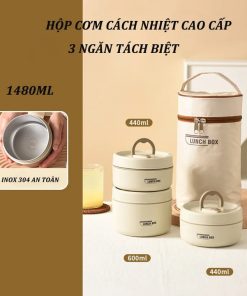 Hộp Cơm Giữ Nhiệt Văn Phòng Lunch Box 3 Tầng Kèm Túi – Gdn