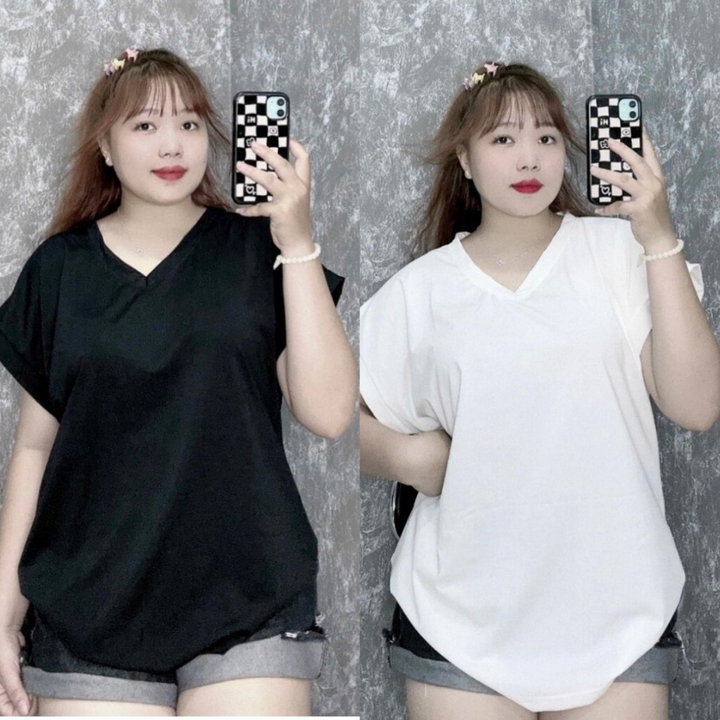 áo Phông Cổ Tim Trơn Form To Thụng Bigsize 65kg