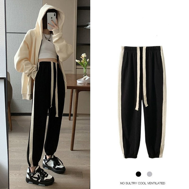 Quần Jogger Nhung Trơn Phối Sọc Màu Phong Cách Vintage Dành Cho Bạn Nữ – Chipxinhxk