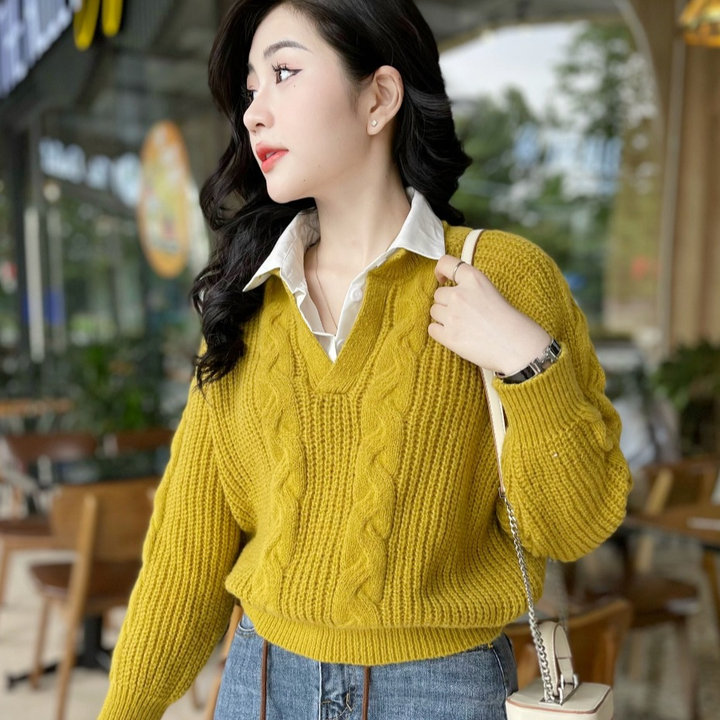 áo Len Dài Tay Phối Cổ Sơ Mi Họa Tiết Vặn Thừng Dành Cho Bạn Nữ Slcxa247 – Chipxinhxk