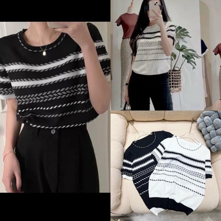 áo Len Cộc Tay Cổ Tròn In Họa Tiết Xương Cá Trẻ Trung, Năng động Dành Cho Bạn Nữ – Chipxinhxk