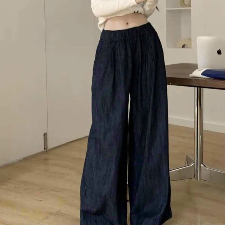 Quần Baggy Nam Nữ Unisex ống Rộng Jean Lụa Cao Cấp Cạp Cao Lưng Chun – Ausa House