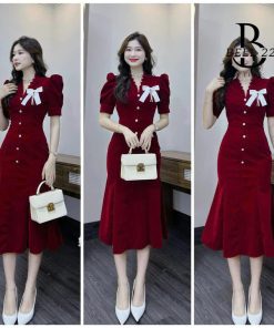 đầm Nhung đỏ đuôi Cá đính Nơ B1317 – Bell22 Store