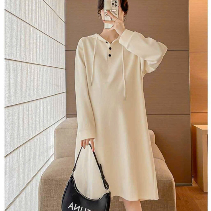 đầm Nữ Suông Nỉ Tăm Len Tay Dài Có Mũ Form Rộng – Ausa House