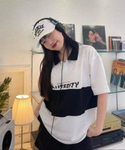 áo Polo Unisex Nam Nữ Form Rộng Phối Màu đen Trắng Học Sinh