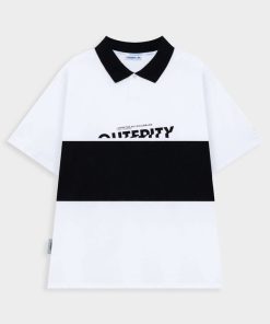 áo Polo Unisex Nam Nữ Form Rộng Phối Màu đen Trắng Học Sinh