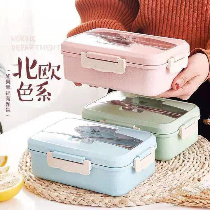 Hộp đựng Cơm Lúa Mạch Kèm đũa Và Thìa Inox