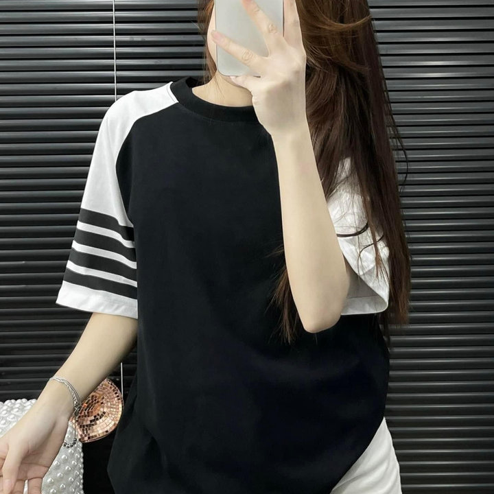 áo Phông Form Rộng Tay Lỡ Kẻ 4 Sọc Bên Tay , áo Phông Mùa Hè Chất Cotton Khô 3158
