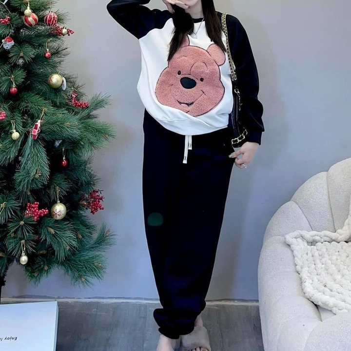 Bộ đồ Thun Nữ Cotton Co Dãn In Hình Chú Gấu Trước Thân áo – Htm Fashion