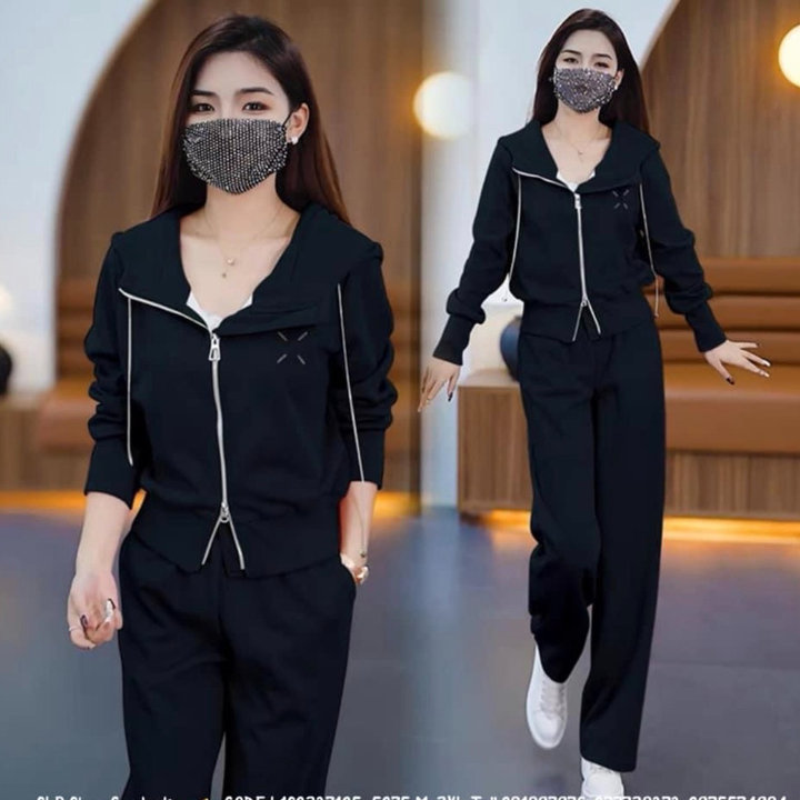 Bộ đồ Thun Nữ Trơn Co Dãn Cotton Có Dây Kéo Thời Trang Hot – Htm Fashion