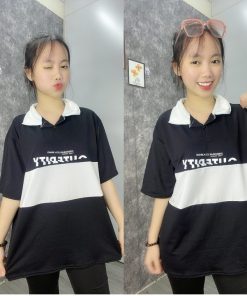 áo Thun Polo Nam Nữ Form Rộng Phối Màu Học Sinh đen Trắng