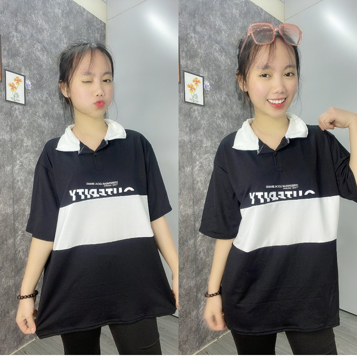 áo Thun Polo Nam Nữ Form Rộng Phối Màu Học Sinh đen Trắng
