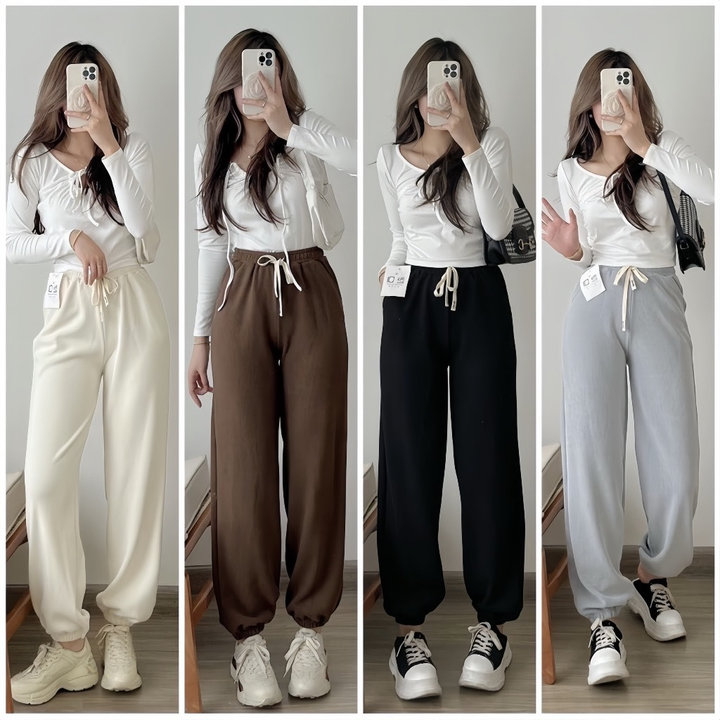Quần Jogger Nữ Unisex ống Rộng Cạp Chun Bo Gấu, Chất Len Tăm Kiểu Dáng Trẻ Trung Ad544- ánh Dương