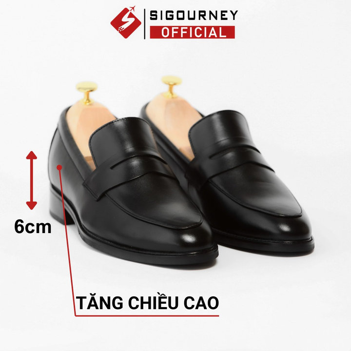 Giày Lười Nam Tăng Chiều Cao 6cm đế Phíp Hoàn Toàn Bí Mật Da Bò Cao Cấp Màu đen Trơn Scc09 – Sigourney