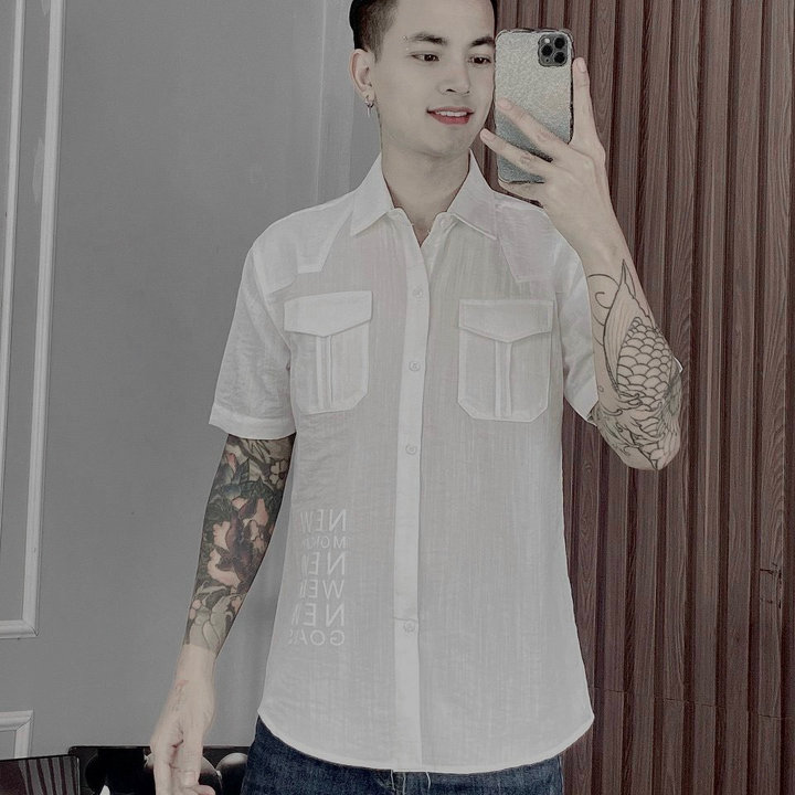 áo Sơ Mi Nam, Nữ đũi Tay Ngắn Phối Túi Màu Trắng – Soo1990