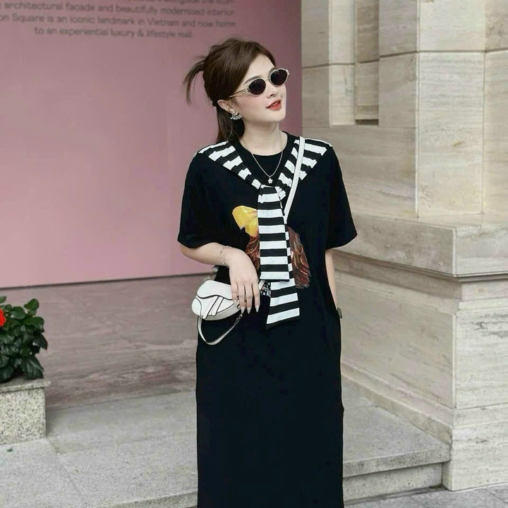 đầm Váy Nữ In Hình Cô Gái Kèm Choàng Vạt Sh855- Sam Store