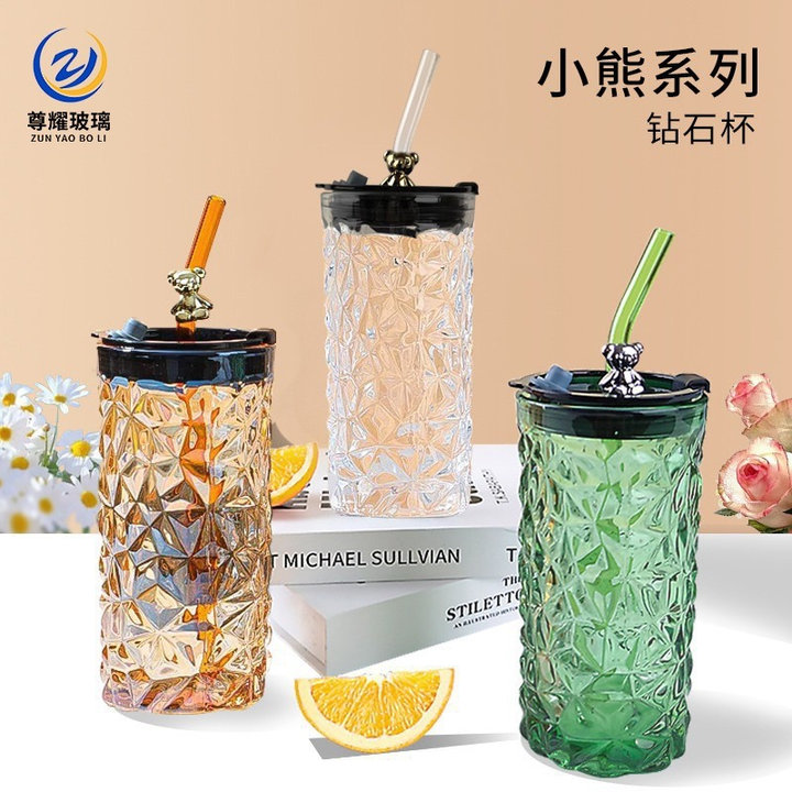 Ly Thủy Tinh Kèm ống Hút Charm Gấu Bạc 400ml – Gdn