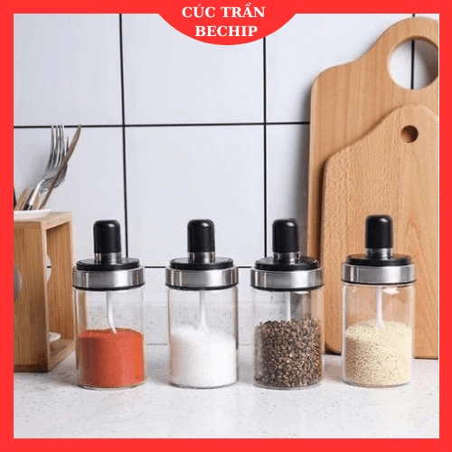 Combo 4 Lọ đựng Gia Vị Thủy Tinh Có Kèm Muỗng Ctb663 – Bechip