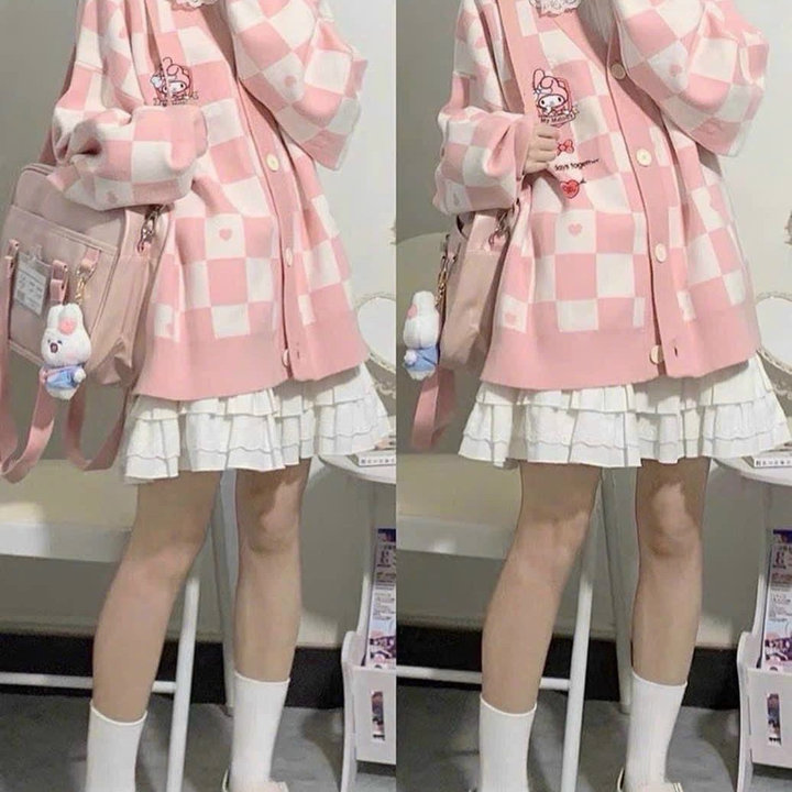 áo Khoác Nỉ Cadigan Nữ Nỉ Sọc Caro In Hình Siêu Cute Thời Trang – Htm Fashion