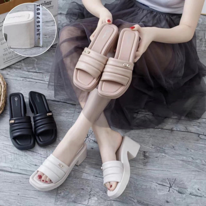 Dép Nữ Cao Cấp Quai Ngang, đế Kiểu Cao 6 Cm, Mẫu Hót Nhất- Haanh