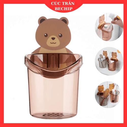 Combo 2 Cốc Gấu Dán Tường để Bàn Chải đánh Răng Hình Gấu Có Lỗ Thoát Nước Tiện Lợi Ctb669 – Bechip
