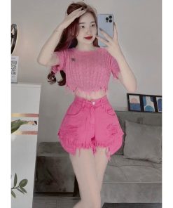 Quần Sort Jean Rách Tua Rua Lồi Túi – Lê Phương Boutique