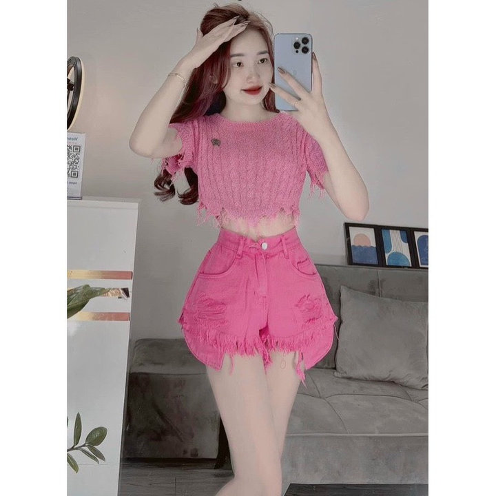 Quần Sort Jean Rách Tua Rua Lồi Túi – Lê Phương Boutique