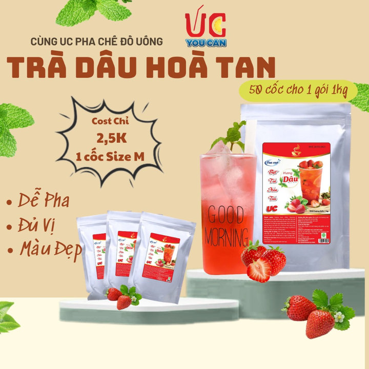 [thùng 10kg] Bột Trà Dâu Hòa Tan Tiện Lợi, Giàu Vitamin C, Không Chứa Chất Bảo Quản U008 – Lady’s Passion