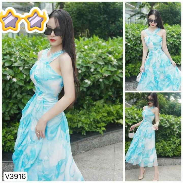 đầm Váy Nữ Voan Bèo Cổ Yếm đóng Cườm Sh1101- Sam Store
