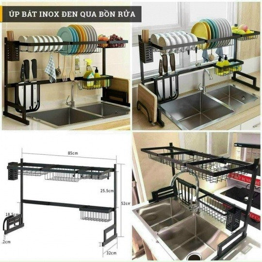 Kệ Inox đen Bắt Ngang Bồn Rửa Chén 1 Tầng – Gdn