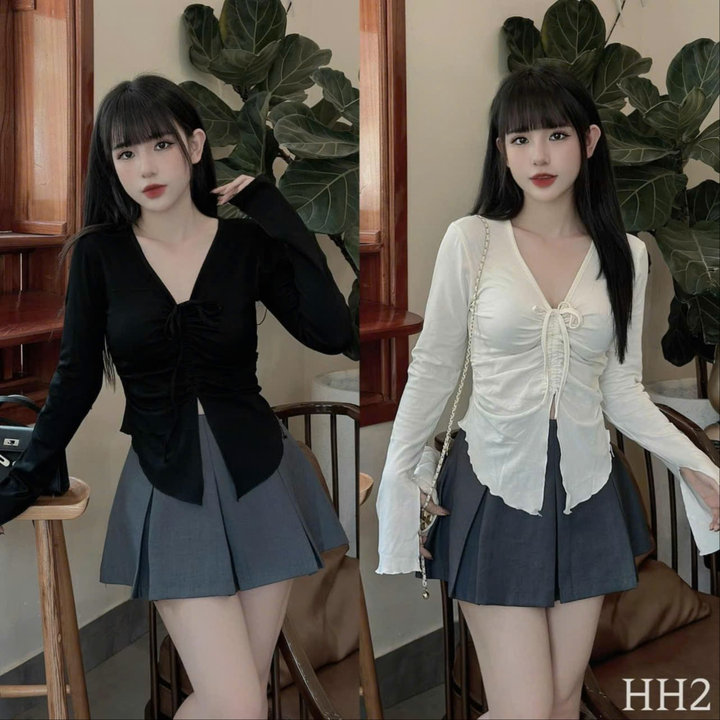 áo Kiểu Rút Dây Tay Dài Thun Gân Tăm Lạnh Lp39384 – Lê Phương Boutique