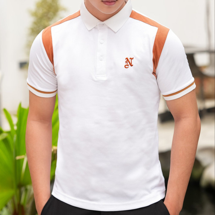 Aó Polo Cộc Tay Phối Màu Cổ Basic Thêu N Sang Trọng ,trẻ Trung 2024