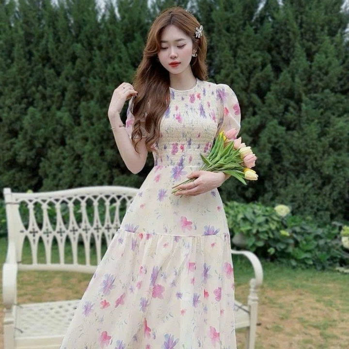 đầm Váy Nữ Voan Hoa Xòe Mocking Eo Hoa Tím Sh1109 – Sam Store